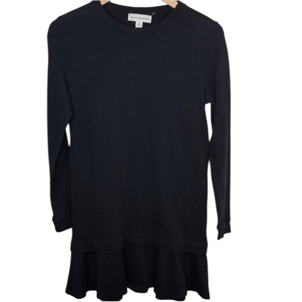 White + Warren Black Cotton Ruffle Sweater Dress Women Size XS BLEMISH
